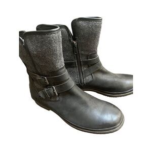 Ugg Australia Simmens Gray Black Leather Women Rain Snow Boot Waterproof Size 10